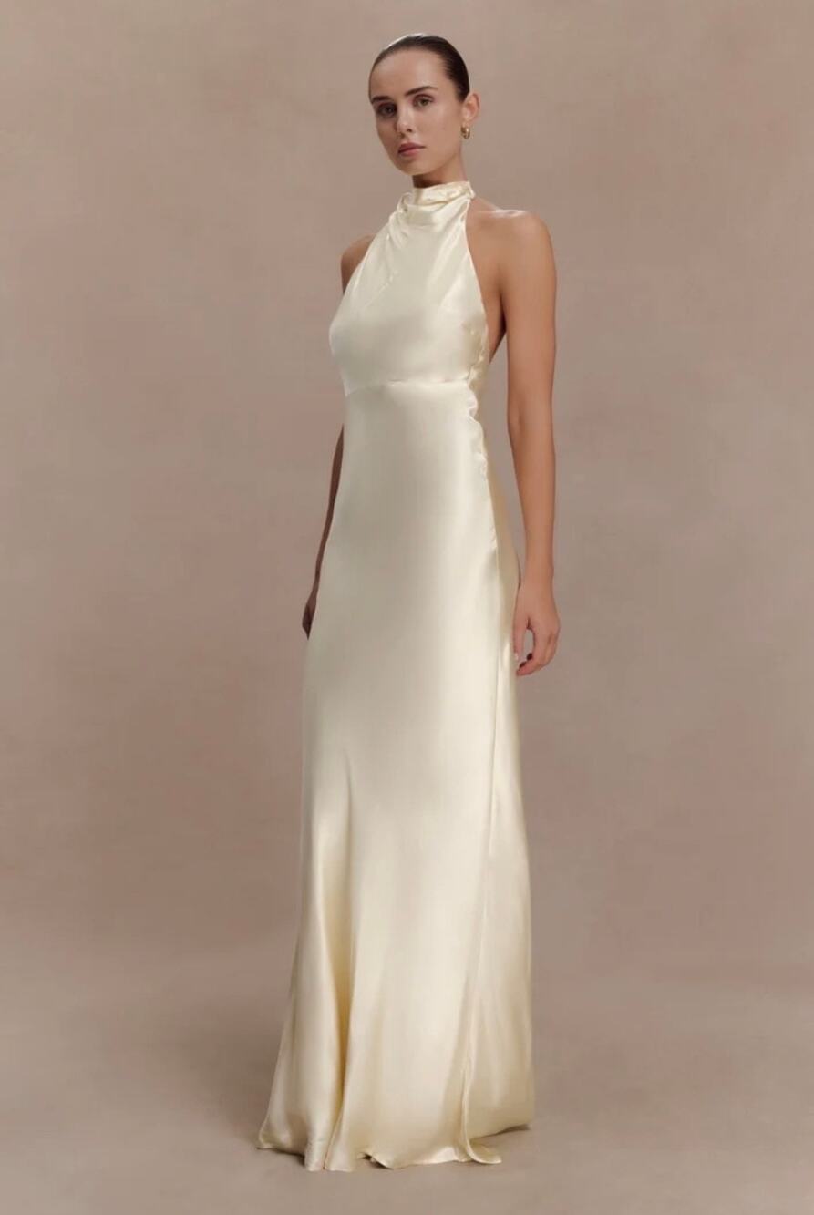 Meshki Esther Iridescent Satin Cowl Maxi Dress - Lemon Sorbet